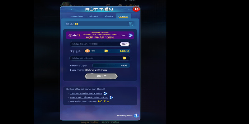 Rút tiền qua coin12 là hình thức khá mới lạ