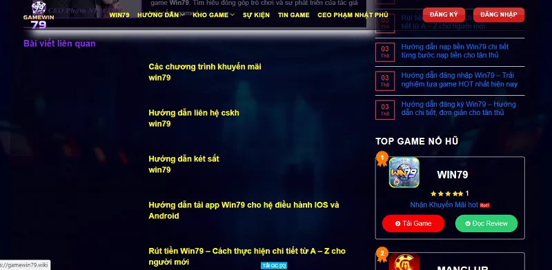 Gamewin79.wiki cung cấp các nội dung về sản phẩm, dịch vụ Win79
