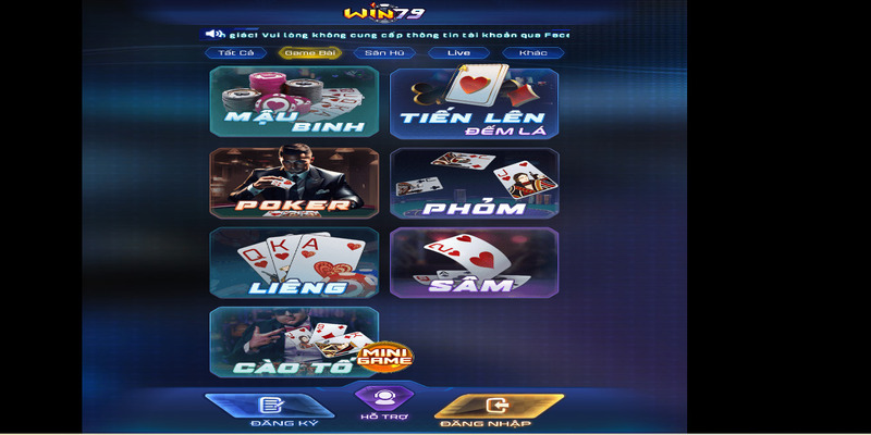Sảnh game bài tại cổng WIN799 uy tín và đa dạng các game chơi