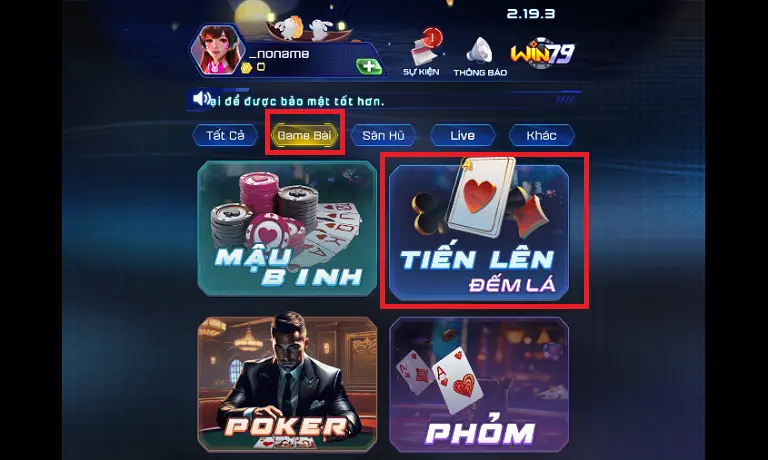 Tham gia game “Tiến lên đếm lá Win79”