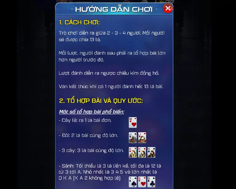 Một số quy tắc chơi game Tiến lên đếm lá Win79