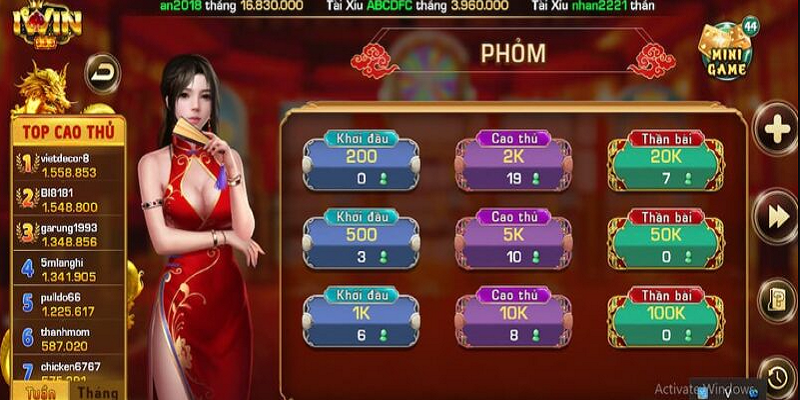 Nhiều game bài được hỗ trợ chơi trên nền tảng Iwin